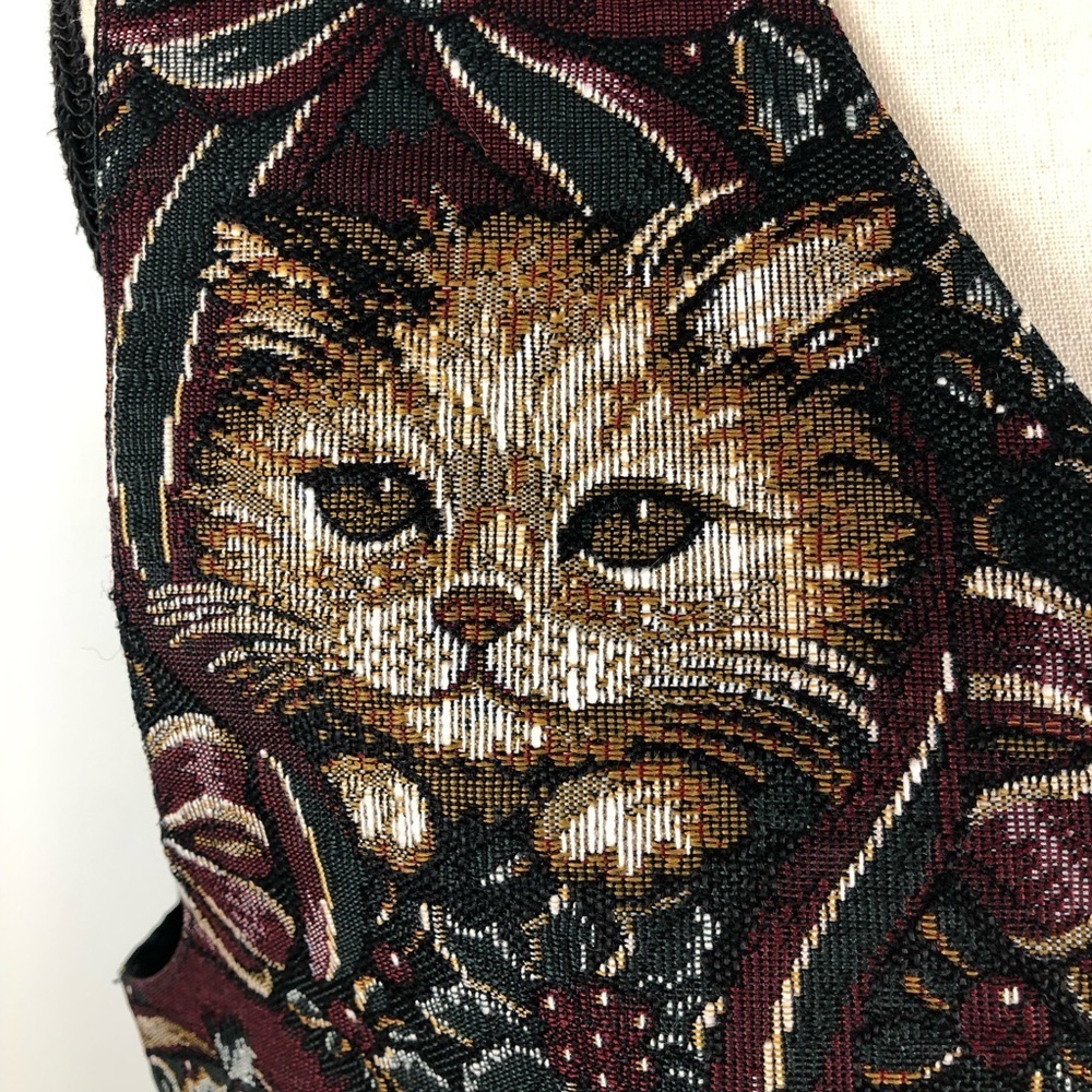 Vintage cottage core Christmas cat vest and pillow set Green and burgundy size L - Picture 6 of 11